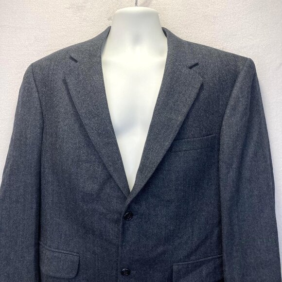 Lands' End 100% Lambswool Blazer Jacket Mens 42R Gray Herringbone Sport Coat EUC - Picture 2 of 16